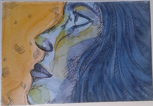 Anatomically incorrect watercolor face.