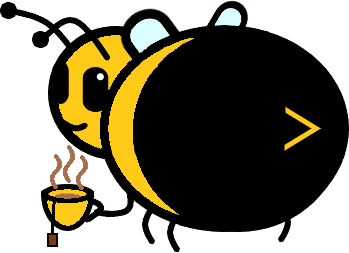 Obese bee with a cup of steaming tea