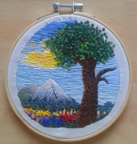 Finalized landscape embroidery